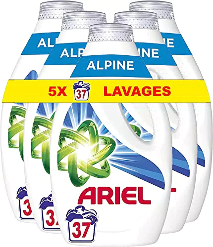 Ariel Lessive Liquide, 5x37 Lavages, Alpine, Blancheur Améliorée Et Lavage Impeccable En Un Lavage Même A Basse Température