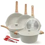 Bobikuke Set Poele et Casserole 10 Pièces, Poêle à Frire 20/24/28 cm
