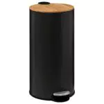 Five - Poubelle 30 litres en Métal Noir et Couvercle en Bambou Naturéo