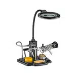 Fixpoint goobay 45241 Aide au soudage avec lampe LED/Pince crocodile col de cygne Loupe avec lampe LED/loupe grossissante 3x / support de fer à souder intégré