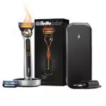 GilletteLabs Rasoir Chauffant Homme Etanche + 2 Lames + Socle Magnétique Sans Fil + Étui de Voyage Lames de Rechargeable