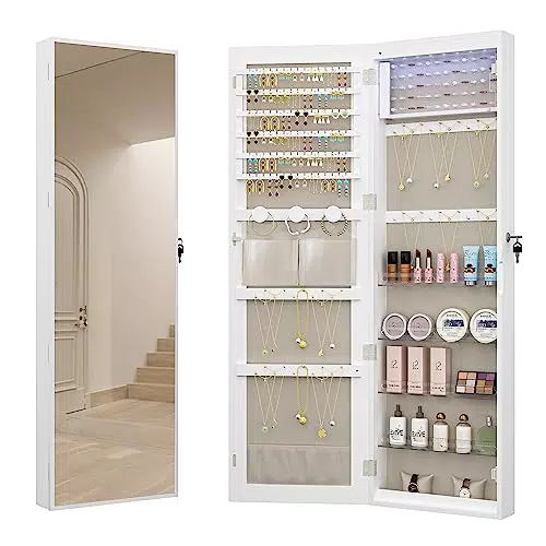 Hzuaneri 8 LEDs Armoire à Bijoux avec Miroir Long, 120cm organisateur de bijoux