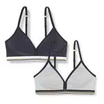 Iris & Lilly Bralette en Coton Femme, Lot de 2, Gris Chiné/Bleu Marine
