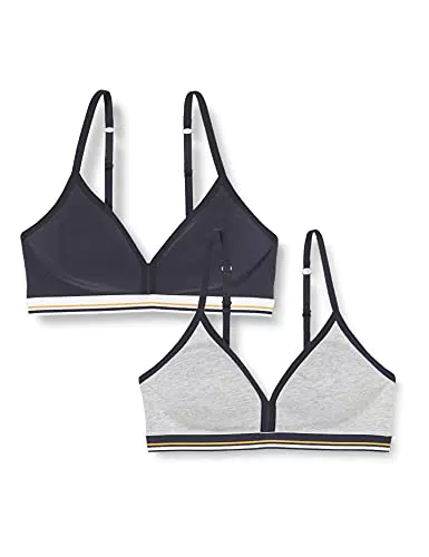 Iris & Lilly Bralette en Coton Femme, Lot de 2, Gris Chiné/Bleu Marine