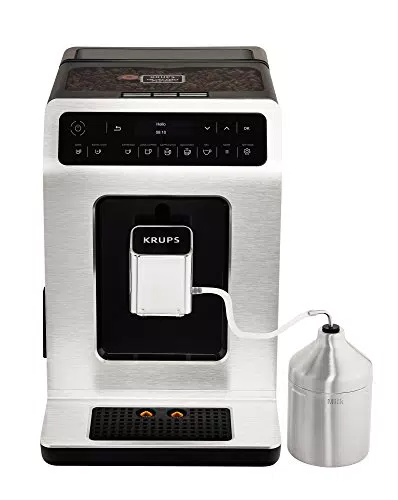 KRUPS Evidence Silver avec pot à lait inox Machine à café broyeur grain Machine expresso Mousseur à lait Cappuccino Espresso Nettoyage automatique EA891D10