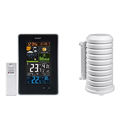 La Crosse Technology WS6835 Station Météo Colorée avec Phases de Lune - Noir & Coque pour article & metteur TFA Dostmann 98.1114.02
