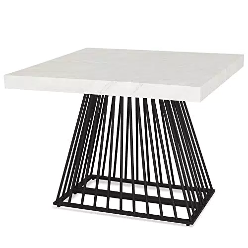 Menzzo Table a Manger avec Pied de Table Metal, Table Extensible Salle a Manger |Table Cuisine avec Pied Central| Effet Marbre |Factory| Dimensions: L100xP90xH75 cm Dépliée: L100xP140-190-240xH75 cm