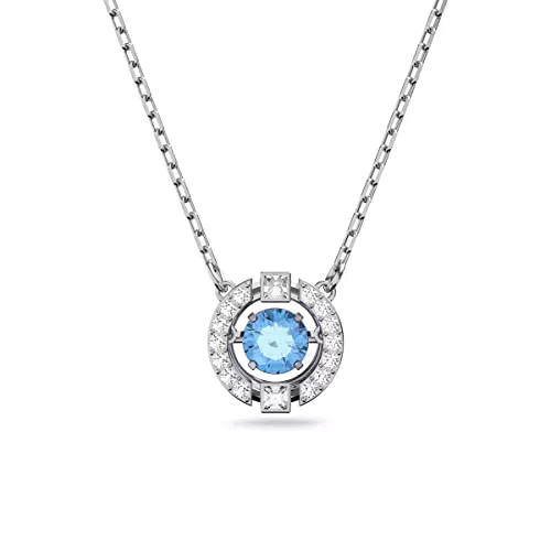 Swarovski Pendentif Sparkling Dance, pièce ronde centrale bleue entourée de cristaux pavés blancs dans un cadre en métal rhodié