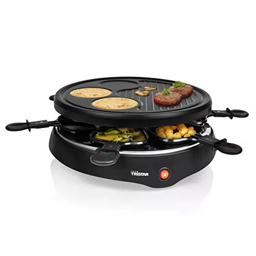 Tristar Appareil à raclette 6 poêlons RA-2998, Plaque Grill et crêpière