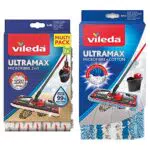 Vileda Recharge Ultramax Power 2en1 - Lot de 2 & Housse Micro & Coton pour Balai à Plat Ultramax