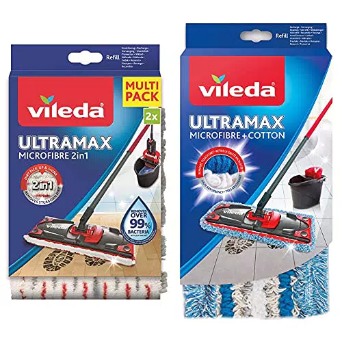 Vileda Recharge Ultramax Power 2en1 - Lot de 2 & Housse Micro & Coton pour Balai à Plat Ultramax