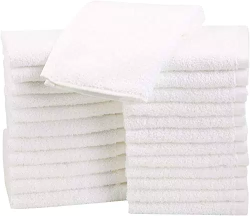 Amazon Basics Lot de 24 petites serviettes en coton 30 x 30 cm Blanc