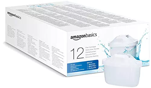 Amazon Basics Pack de 12 cartouches filtrantes, compatibles avec toutes les carafes filtrantes actuelles BRITA