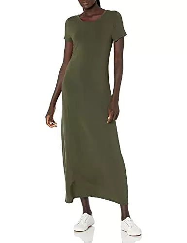 Amazon Essentials Robe Longue à Manches Courtes Femme