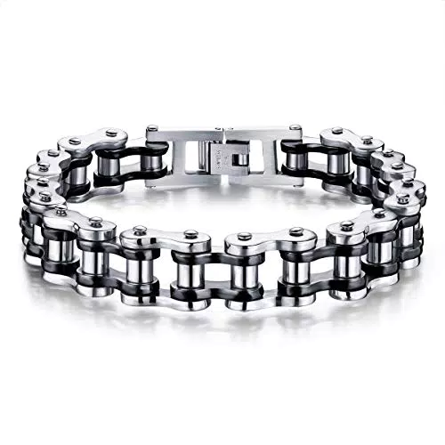 ATEIELLI Homme Bracelet en Acier Inoxydable Moto Chaîne Couleur Argent B301