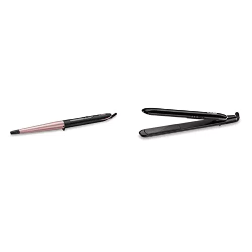 BaByliss Boucleur Professionnel Conical Wand en Quartz-Céramique C454E 13-25 mm & Lisseur Sleek Finish 230 avec Températures Digitales et plaques Tourmaline-Céramique ST255E 28.4 x 3 cm