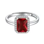 Bague Femme Argent Reglable, Anneau Ajustable avec Pierre Grenat en Forme Carré Brillante