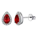 Boucle doreille Grenat Femme Argent 925 Clou d'oreilles Puces Goutte Rouge Pierre de Naissance Janvier Bijoux Brillant Cadeau Anniversaire pour Maman Fille