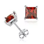 Clou d'Oreilles pour Femme - Boucle d’oreilles Puces en Argent 925 avec Cristaux Rubis Rouge Pierre Carré Diamètre 6 mm Brillante Bijoux Cadeaux d'Anniversaire pour Femmes Filles Elle