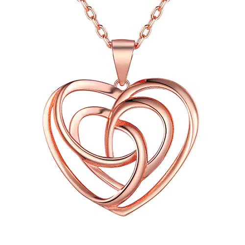 Collier Coeur Noeud Celtique Or Rose Femme Pendentif Triquetra Argent 925 Chaîne Argent Bijoux Cadeau Femme Enfant Fille Mère