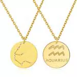 Collier Signe Astrologique Verseau Or Femme Médaille Signe Astrologique Verseau Argent 925 Pendentif Zodiaque avec Chaîne Réglable Bijoux Constellations Cadeau Anniversaire pour Femme Fille