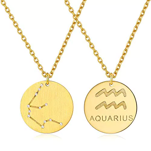 Collier Signe Astrologique Verseau Or Femme Médaille Signe Astrologique Verseau Argent 925 Pendentif Zodiaque avec Chaîne Réglable Bijoux Constellations Cadeau Anniversaire pour Femme Fille