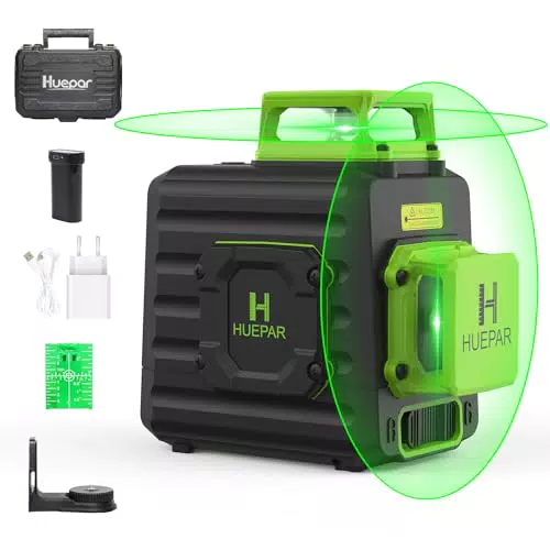 Huepar Niveau Laser Vert à 2 x 360 avec Batterie Li-ion Rechargeable