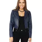 KRISP Elégante Veste Biker Femme Toucher Cuir Chic Courte Décontracté