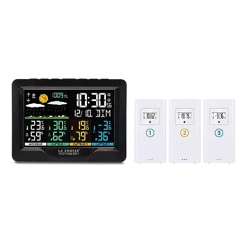 La Crosse Technology - WS6204 Station Météo Radio-Pilotée avec 3 capteurs thermo/hygro - Noir