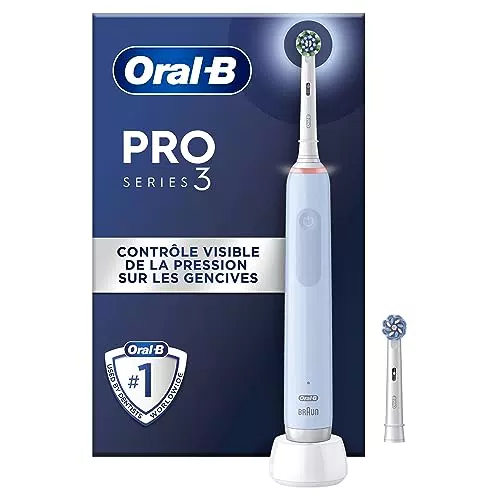 Oral-B Pro 3000 Brosse À Dents Électrique Rechargeable Avec 1 Manche Capteur De Pression Et 2 Brossette Crossaction
