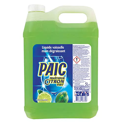 PAIC - Liquide vaisselle Fraîcheur Citron Vert - Action Nettoyante Dégraissante et Anti Odeurs - Format économique -Bidon de 5