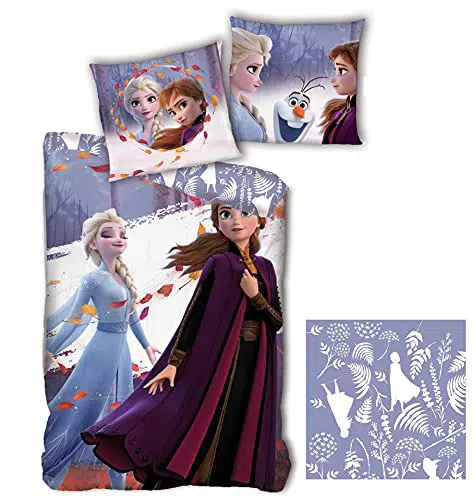 Parure de lit Anna et Elsa Frozen - Housse de Couette Réversible 140x200 cm + Taie d'oreiller 63x63 cm