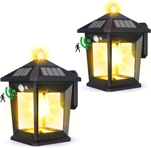 Pejevir 2 Pack Applique Solaire Extérieur, Lampe Solaire Murale avec Détecteur de Mouvement
