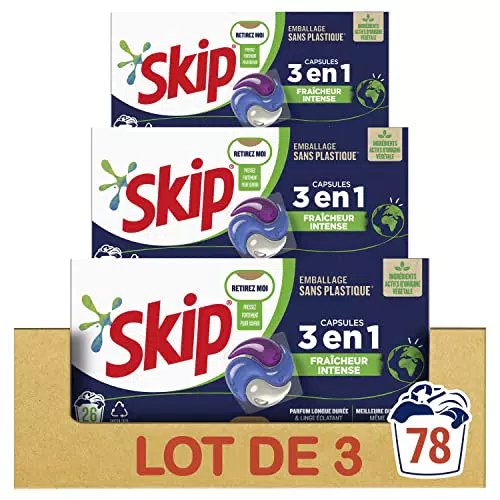 Skip Lessive Capsules 3-en-1 Fraîcheur Intense 3x26