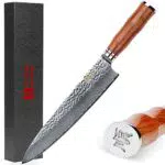 Sunlong Couteaux de chef 25, 4cm Couteaux Gyuto - Japonais en acier damas - Poignée naturelle en bois de rose
