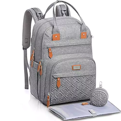 Welavila Sac à Dos à Langer pour Bébé - Grande Sac à Couches avec Matelas à Langer