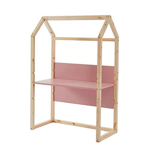 BAÏTA Bureau Enfant cabane Tiny Rose et pin