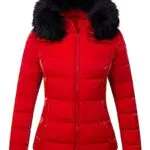 BELLIVERA Doudoune Femme Matelassé Léger Manteau À Capuche D'hiver Avec Col Fourrure 7695 Rouge