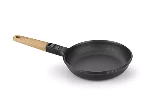 BRA MARKET - Poêle 18 cm, fonte d’aluminium, poignée amovible en bois naturel