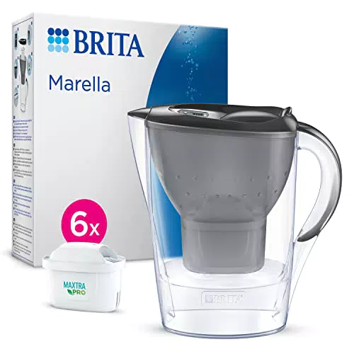 BRITA Carafe filtrante Marella graphite inclus 6 cartouches filtrantes MAXTRA PRO All-in-1 - réduit le tartre