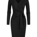 GRACE KARIN Événement Thé Danse Robe De Baptême Rétro Col en V Semi Transparent Pois Suisses Manches Longues Moulante Robe De Bal Noir
