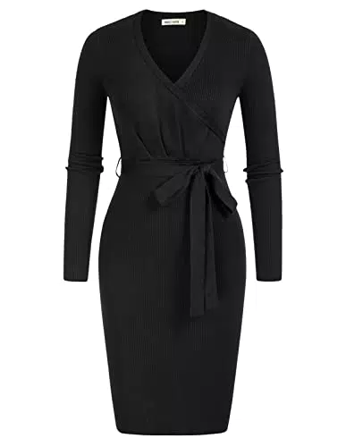 GRACE KARIN Événement Thé Danse Robe De Baptême Rétro Col en V Semi Transparent Pois Suisses Manches Longues Moulante Robe De Bal Noir