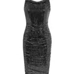 GRACE KARIN Robe de soirée à paillettes pour femme - Col en V - Robe de cocktail sans manches - Moulante moulante pour fête et bal