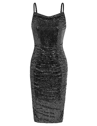 GRACE KARIN Robe de soirée à paillettes pour femme - Col en V - Robe de cocktail sans manches - Moulante moulante pour fête et bal