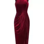 GRACE KARIN Robe Femme Moulante en Velours Hiver Chaud Vintage Robe Soirée Années 50 60 Fendue Cérémonie Vin Rouge -3