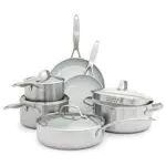 GreenPan Venice Pro Tri-Ply Acier Inoxydable Céramique Saine Antiadhésive 10 Pièces Batterie de Cuisine Poêles et Casseroles
