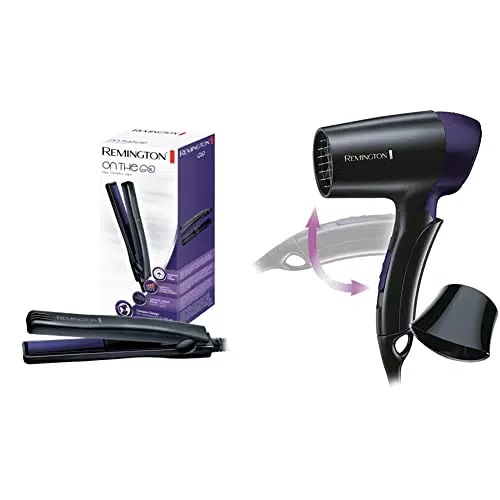 Remington Coffret Cadeau - Set de Voyage Sèche-Cheveux Pliable et Lisseur de Voyage On The Go - D2400 et S2880