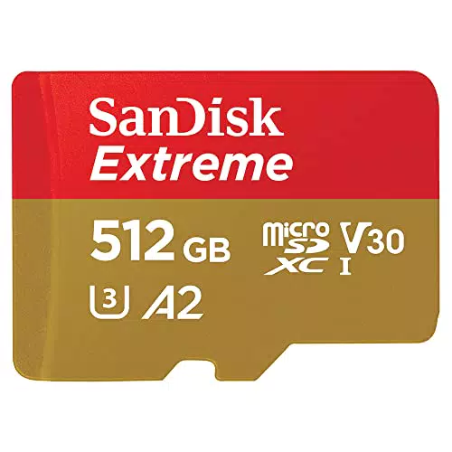 SanDisk 512 Go Extreme Carte Mémoire MicroSDXC + Adaptateur SD avec Performances Applicatives A2 Jusqu'à 190 Mo/s/130 Mo/s