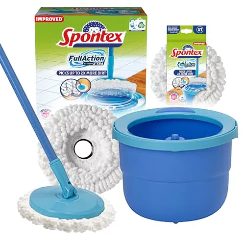 Spontex - Kit balai serpillère Full Action et seau essoreur - Système de rinçage et d'essorage facile à 360° - Nettoie les sols stratifiés