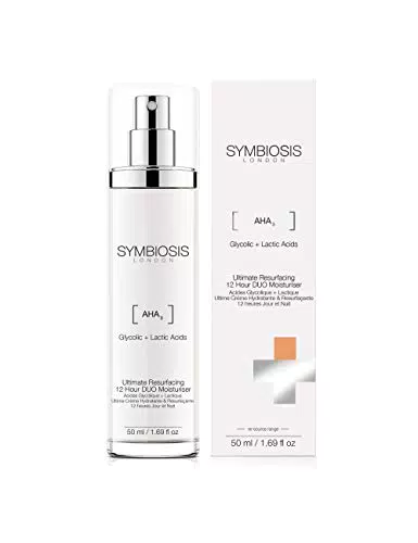SYMBIOSIS LONDON Acides Glycolique + lactique Ultime Crème Hydratante & Resurfaçante 12 Heures Jour/Nuit 50 ml